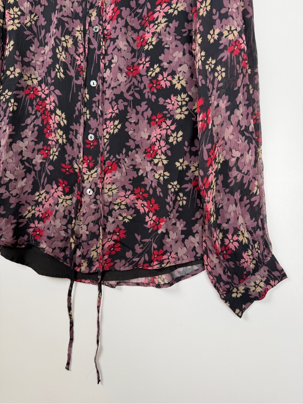 Polo Ralph Lauren Floral Long Sleeve Buttonup Blouse Small Black Pink - Picture 5 of 9